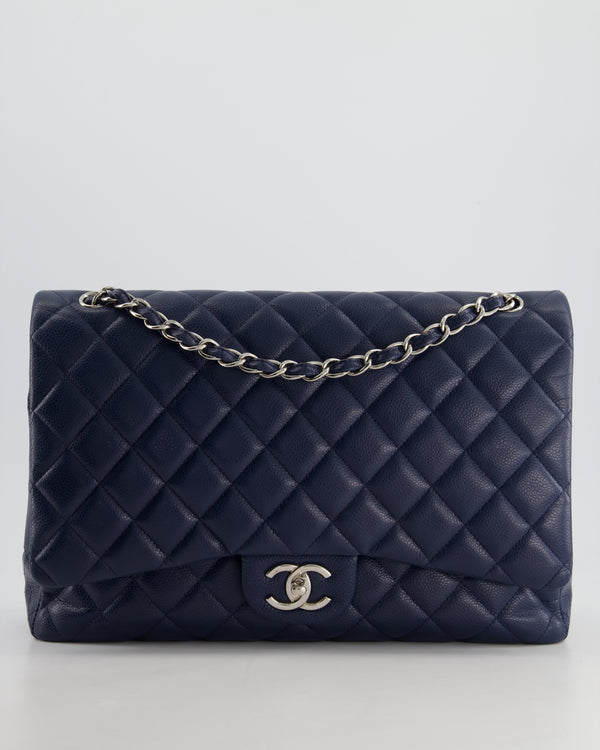 Chanel Navy Maxi Classic Double Flap Bag in Caviar Leather with Sliver Hardware