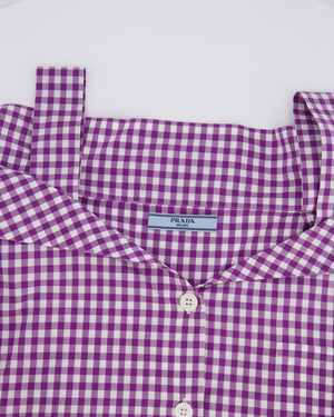 Prada Purple and White Vichy Printed Shirt with Tie Details Size IT 40 (UK 8)