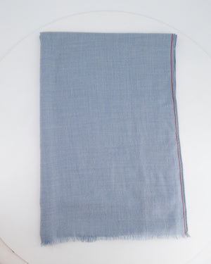 Loro Piana Wool Baby Blue Shawl Scarf with Red Stitch Detail