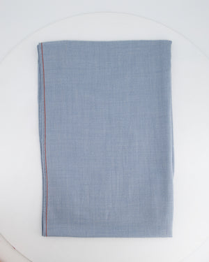 Loro Piana Wool Baby Blue Shawl Scarf with Red Stitch Detail