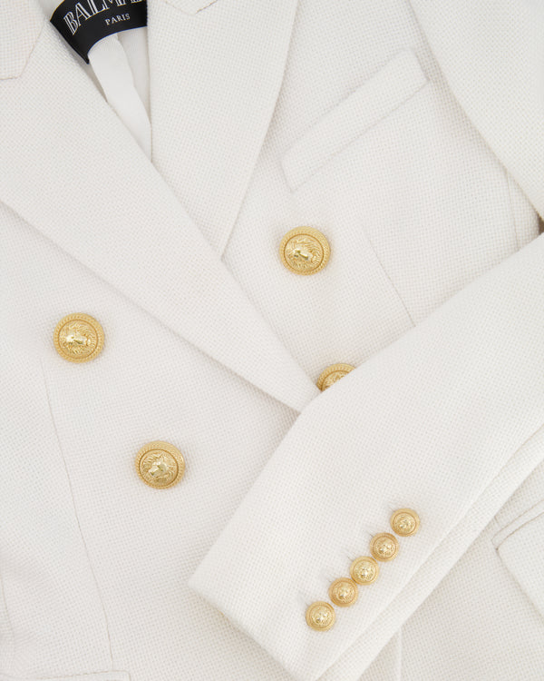 Balmain White Tweed Blazer Jacket with Gold Button Details Size FR 34 (UK 6)