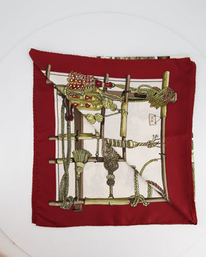 Hermès Vintage Rouge H & Blanc Tigre 'Passementerie' Silk Scarf 90 x 90