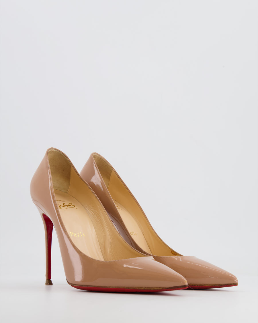 Christian Louboutin Beige Patent Leather Pointed Heeled Pumps Size EU 39