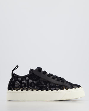 Chloe Black Lauren Lace Sneakers with Logo Detail Size EU 38