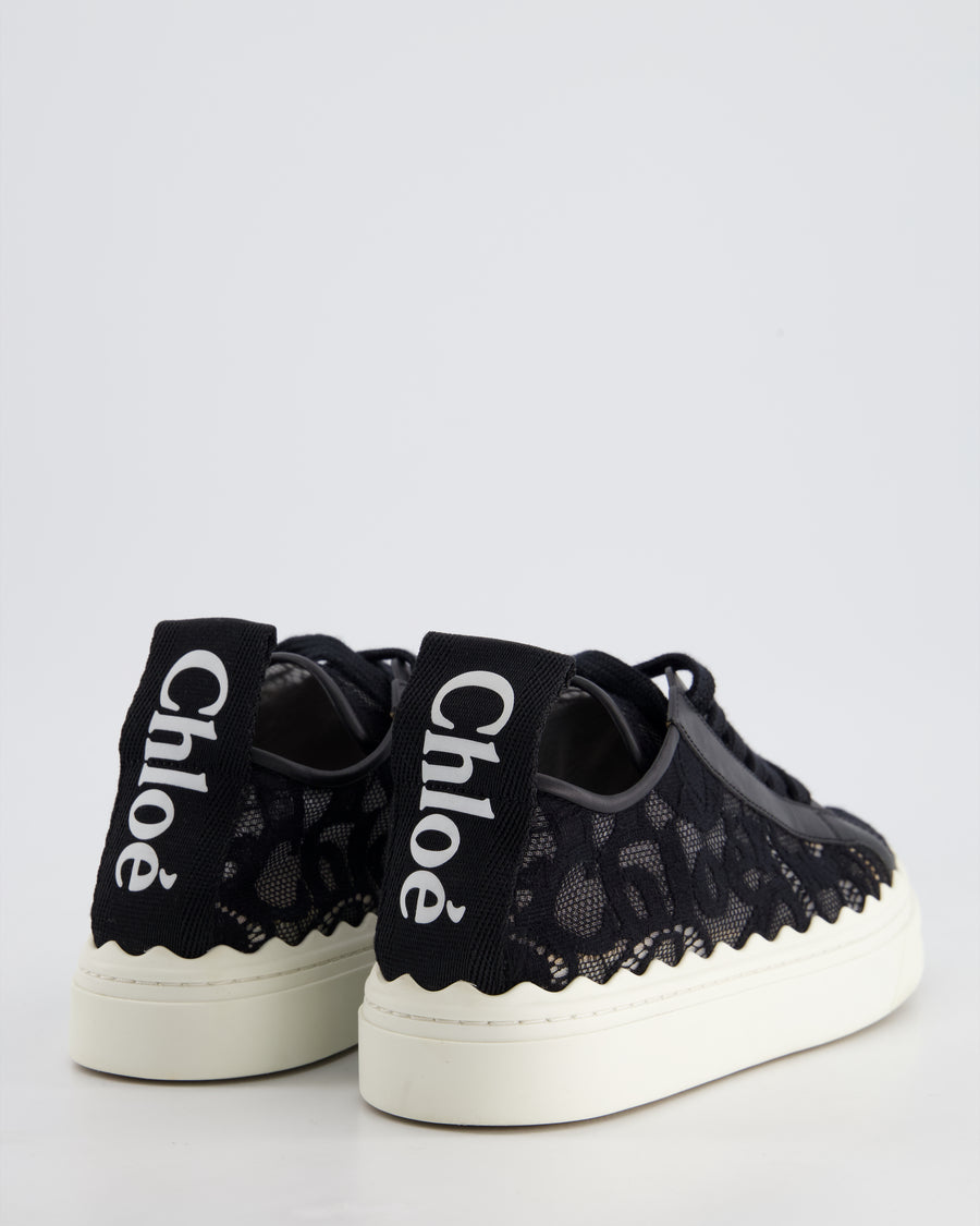 Chloe Black Lauren Lace Sneakers with Logo Detail Size EU 38