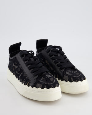 Chloe Black Lauren Lace Sneakers with Logo Detail Size EU 38