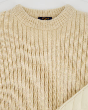 Louis Vuitton Beige Ribbed Long Sleeve Jumper with Quilted Elbow Patch Detail Size XS (UK 6)