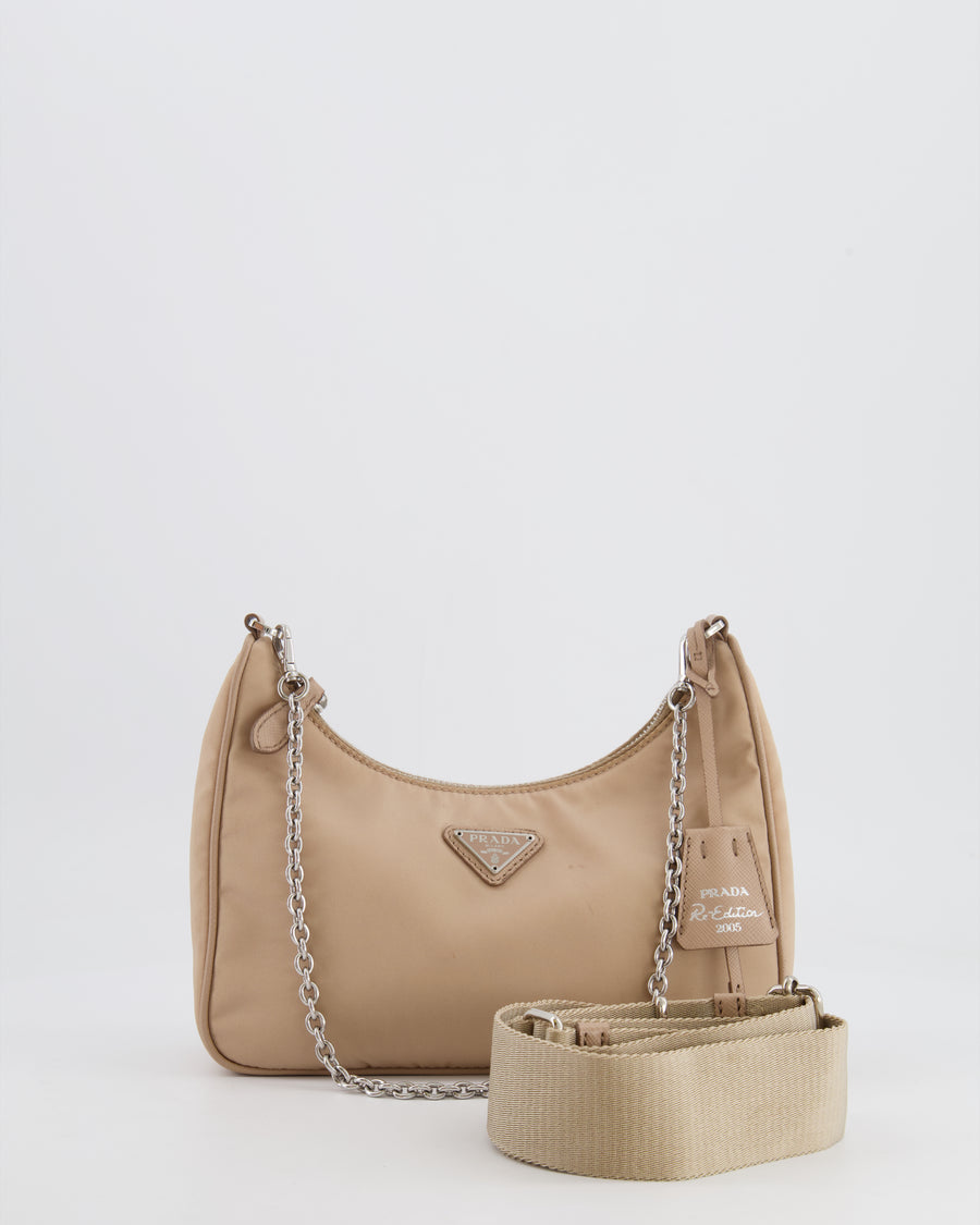 Prada Beige Re-Edition 2005 Nylon Bag with Silver Hardware RRP £1,470