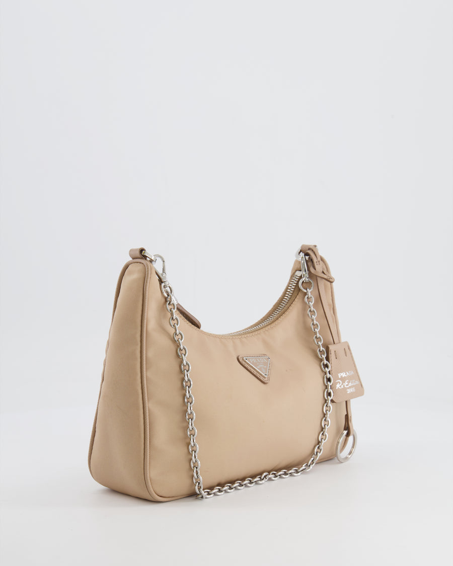 Prada Beige Re-Edition 2005 Nylon Bag with Silver Hardware RRP £1,470