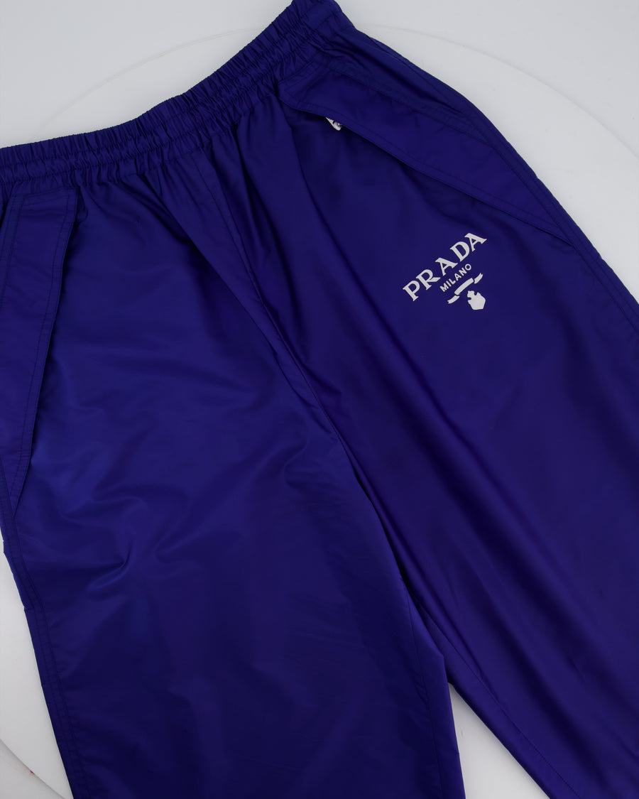 Prada Blue Re-Nylon Track Pants with Stitched Logo Detail Size IT 38 (UK 6)