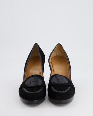 Hermès Black Suede Heels with H Leather Detail Size EU 38