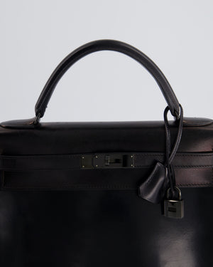 *SUPER RARE* Hermès So Black Kelly Retourne 32cm in Box Calfskin Leather and Black Hardware