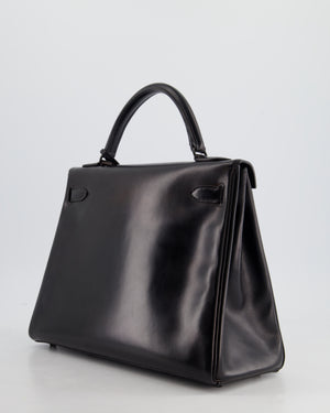 *SUPER RARE* Hermès So Black Kelly Retourne 32cm in Box Calfskin Leather and Black Hardware