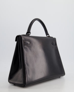 *SUPER RARE* Hermès So Black Kelly Retourne 32cm in Box Calfskin Leather and Black Hardware