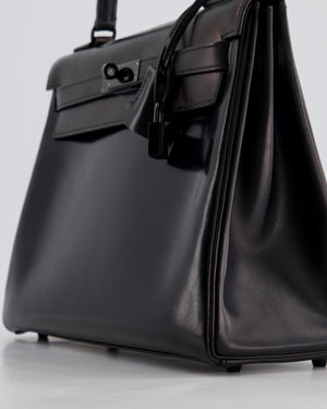 *SUPER RARE* Hermès So Black Kelly Retourne 32cm in Box Calfskin Leather and Black Hardware