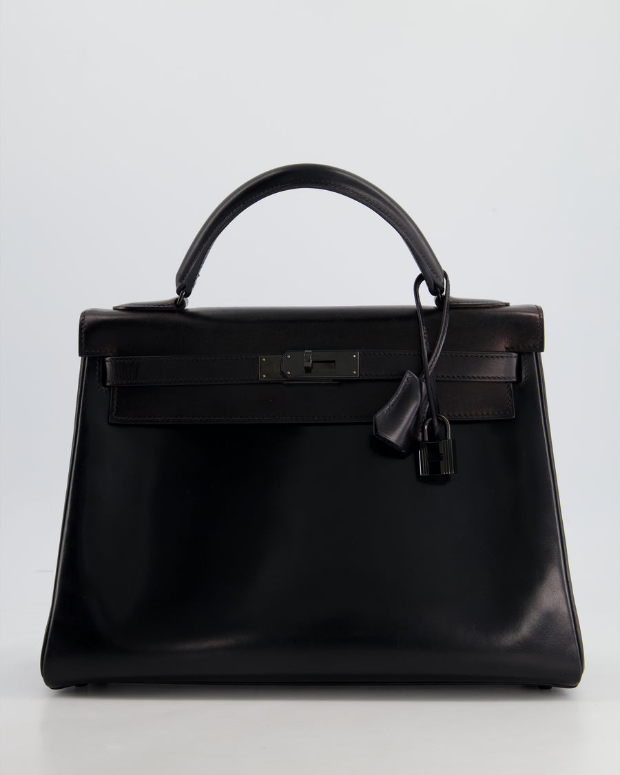 *SUPER RARE* Hermès So Black Kelly Retourne 32cm in Box Calfskin Leather and Black Hardware