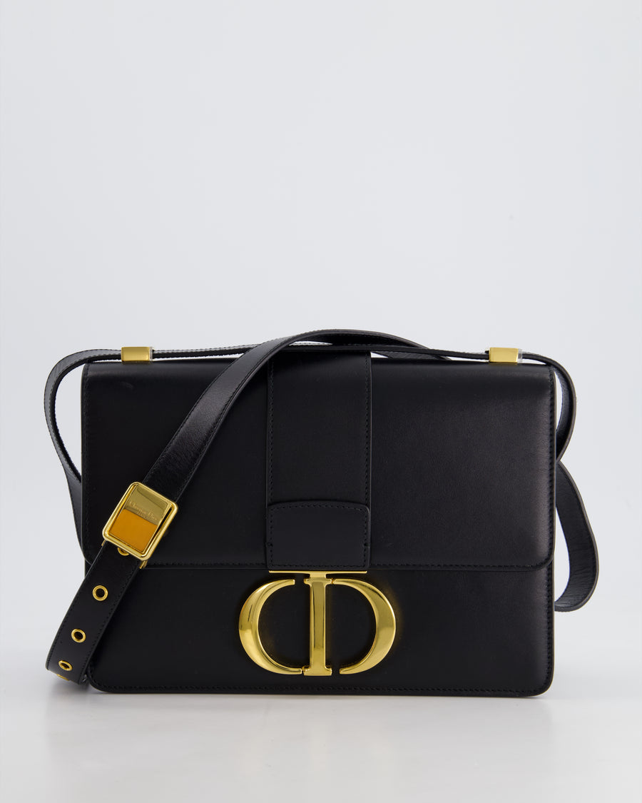 Christian Dior Black 30 Montaigne Medium Flap Bag in Calfskin Leather with Gold Hardware RRP £3000