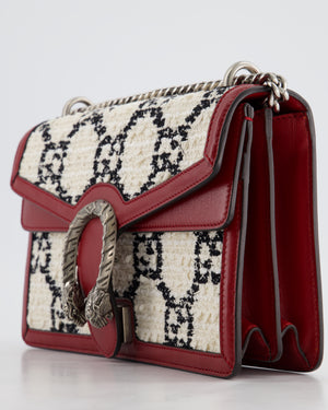 Gucci Red & Cream GG Medium Dionysus Shoulder Bag in Leather & Tweed with Ruthenium Hardware RRP £2650