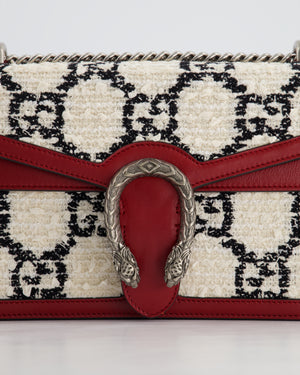 Gucci Red & Cream GG Medium Dionysus Shoulder Bag in Leather & Tweed with Ruthenium Hardware RRP £2650