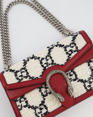 Gucci Red & Cream GG Medium Dionysus Shoulder Bag in Leather & Tweed with Ruthenium Hardware RRP £2650