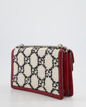 Gucci Red & Cream GG Medium Dionysus Shoulder Bag in Leather & Tweed with Ruthenium Hardware RRP £2650