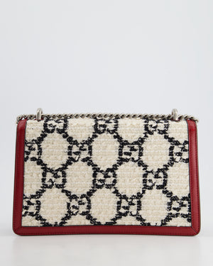 Gucci Red & Cream GG Medium Dionysus Shoulder Bag in Leather & Tweed with Ruthenium Hardware RRP £2650