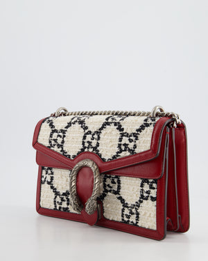 Gucci Red & Cream GG Medium Dionysus Shoulder Bag in Leather & Tweed with Ruthenium Hardware RRP £2650