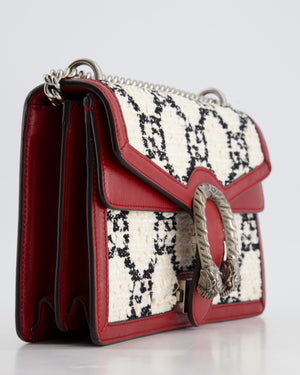 Gucci Red & Cream GG Medium Dionysus Shoulder Bag in Leather & Tweed with Ruthenium Hardware RRP £2650