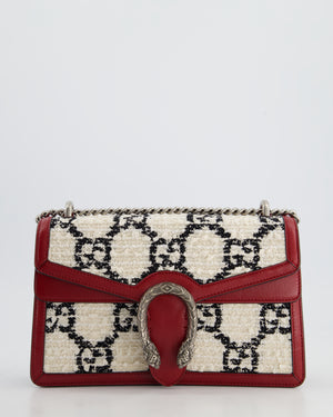 Gucci Red & Cream GG Medium Dionysus Shoulder Bag in Leather & Tweed with Ruthenium Hardware RRP £2650