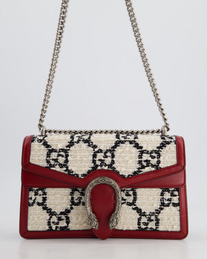 Gucci Red & Cream GG Medium Dionysus Shoulder Bag in Leather & Tweed with Ruthenium Hardware RRP £2650