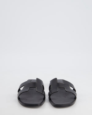 Hermès Black Oran Sandal with White Top Stitching Size EU 36 RRP £610