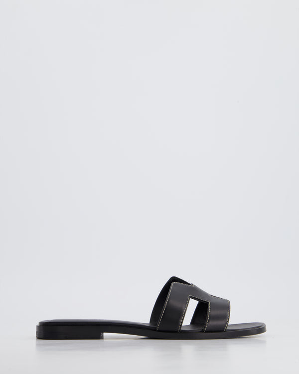 Hermès Black Oran Sandal with White Top Stitching Size EU 36 RRP £610