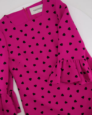 Valentino Hot Pink Heart-Printed Mini Dress with Ruffle Sleeve Details Size IT 40 (UK 8)