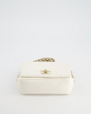 Chanel White Square Seasonal Single Flap Bag in Shiny Calfskin Leather with Champagne Gold Chain Hardware Detail