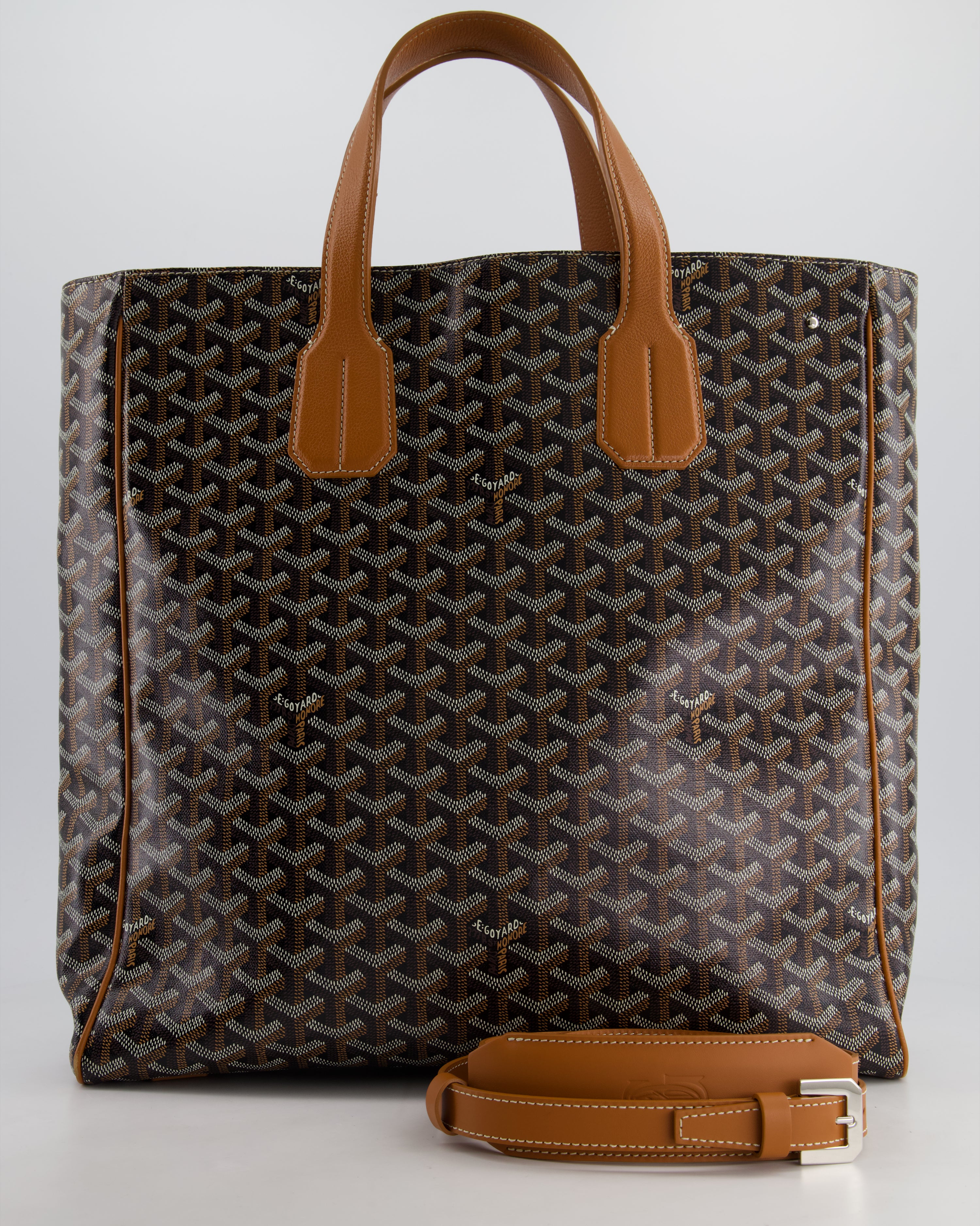 Goyard Voltaire Tan and Black Shoulder Tote Bag in Goyardine Canvas and Chevroches Calfskin