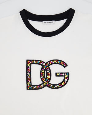 Dolce & Gabbana White Multi-Coloured Crystal DG Logo T-Shirt Size XS (UK 4-6)