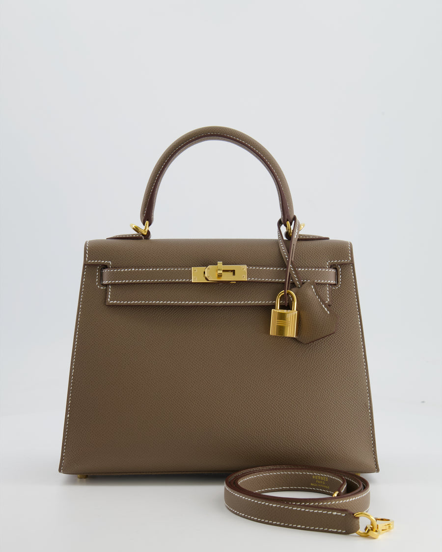 Hermès Kelly Sellier 25cm Bag in Etoupe Epsom Leather Gold Hardware