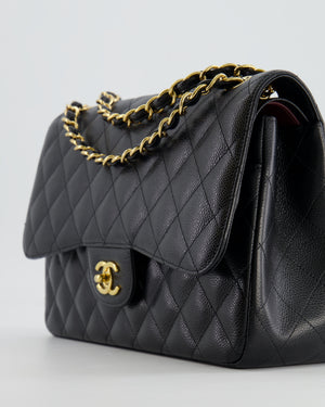 Chanel Black Jumbo Classic Double Flap Bag in Caviar Leather with Gold Hardware