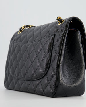 Chanel Black Jumbo Classic Double Flap Bag in Caviar Leather with Gold Hardware