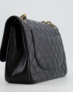 Chanel Black Jumbo Classic Double Flap Bag in Caviar Leather with Gold Hardware