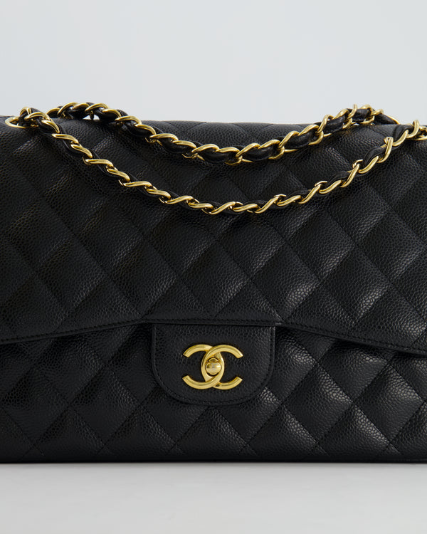 Chanel Black Jumbo Classic Double Flap Bag in Caviar Leather with Gold Hardware