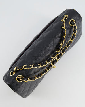 Chanel Black Jumbo Classic Double Flap Bag in Caviar Leather with Gold Hardware