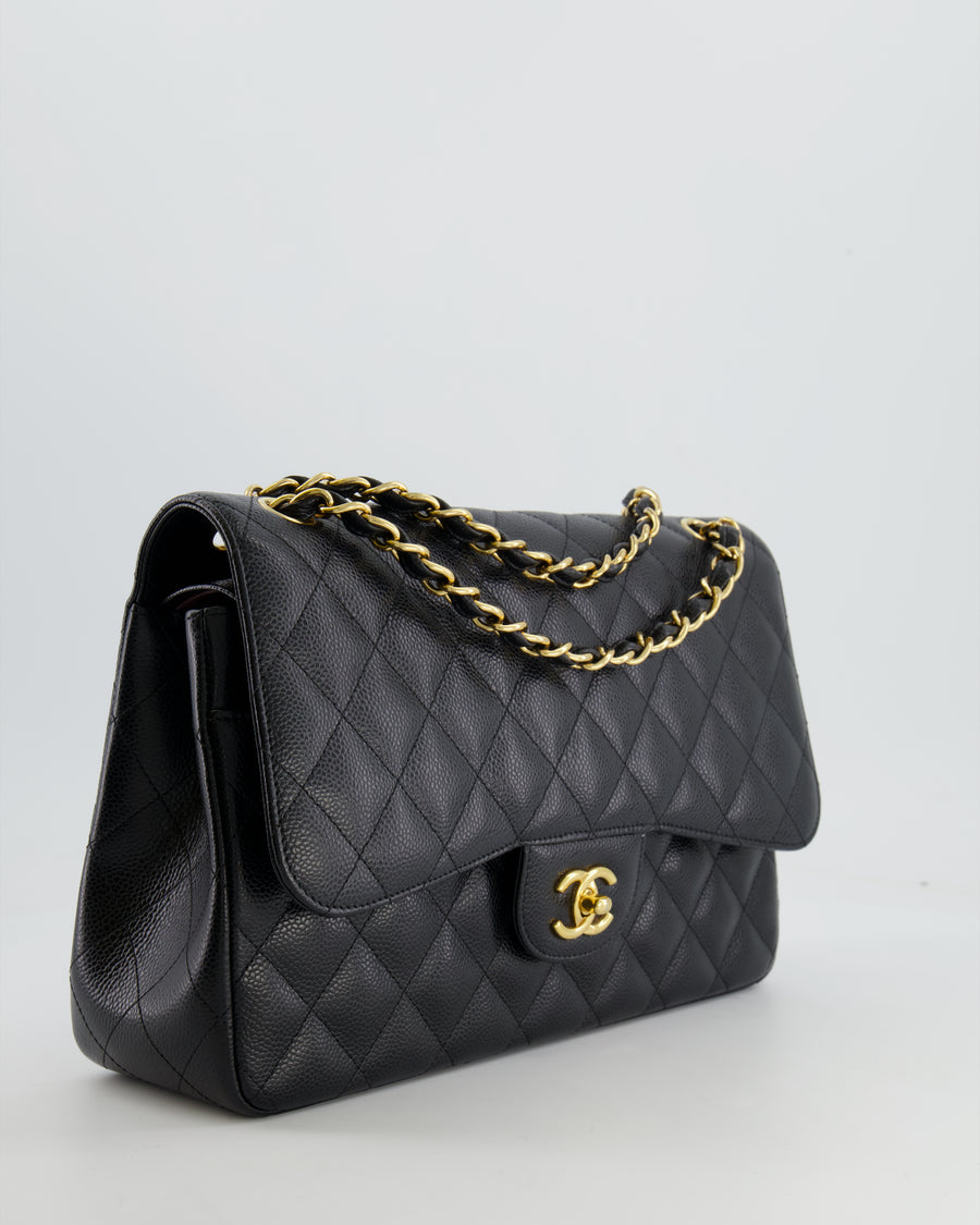 Chanel Black Jumbo Classic Double Flap Bag in Caviar Leather with Gold Hardware