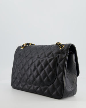 Chanel Black Jumbo Classic Double Flap Bag in Caviar Leather with Gold Hardware