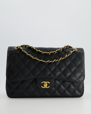 Chanel Black Jumbo Classic Double Flap Bag in Caviar Leather with Gold Hardware