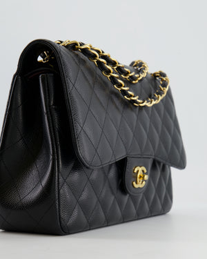 Chanel Black Jumbo Classic Double Flap Bag in Caviar Leather with Gold Hardware