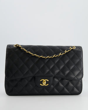 Chanel Black Jumbo Classic Double Flap Bag in Caviar Leather with Gold Hardware