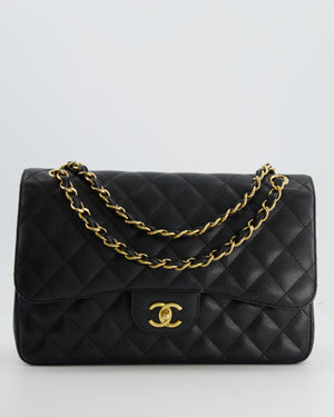 Chanel Black Jumbo Classic Double Flap Bag in Caviar Leather with Gold Hardware