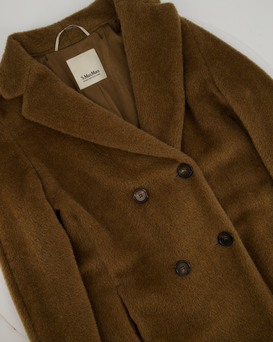 'S Max Mara Brown Double-Breasted Fluffy Coat with Horn Buttons Detail Size IT 36 (UK 4)