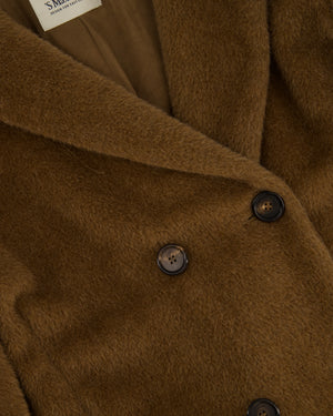 'S Max Mara Brown Double-Breasted Fluffy Coat with Horn Buttons Detail Size IT 36 (UK 4)